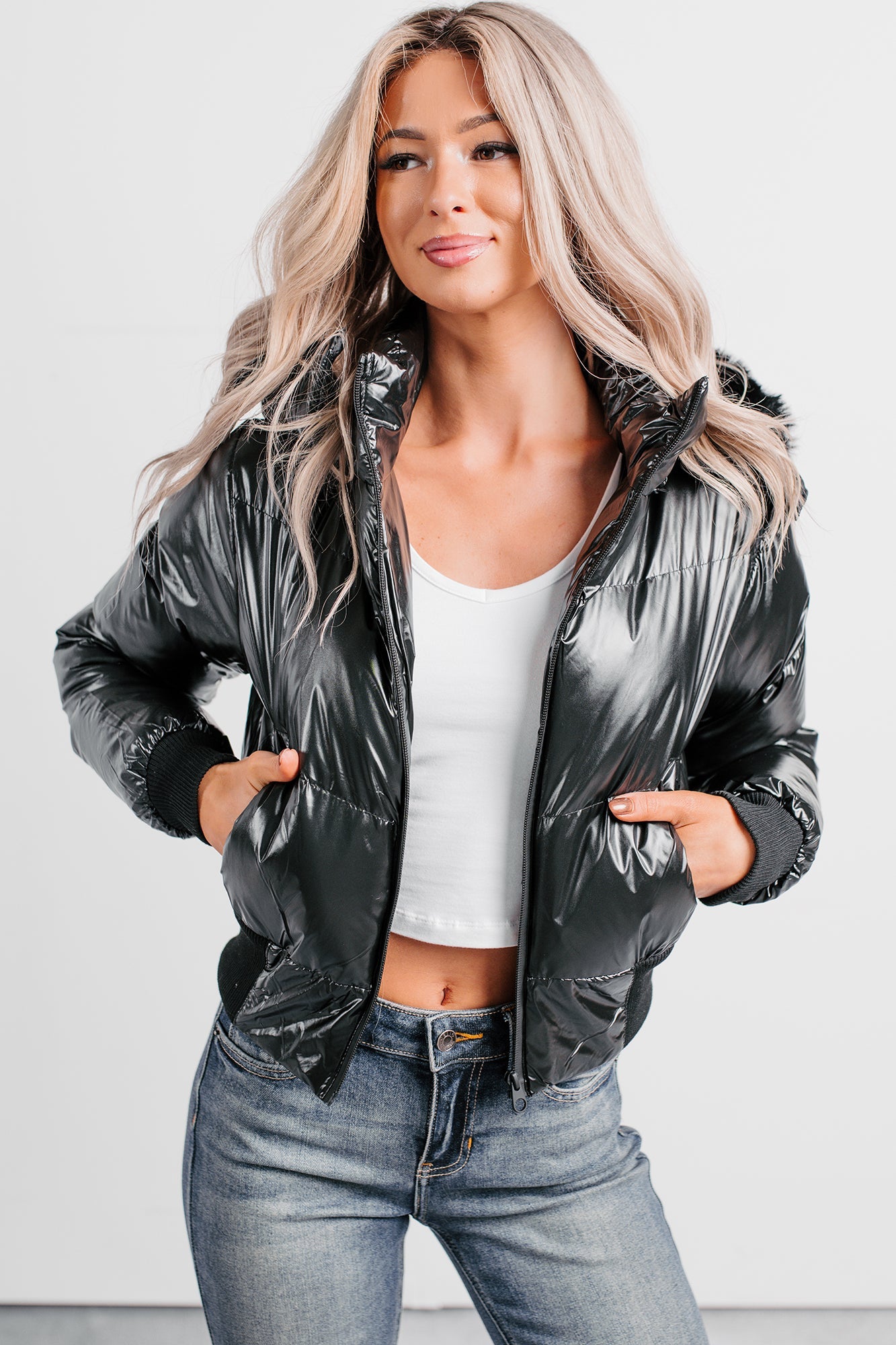 Show You How Faux Fur Hooded Puffer Jacket (Black)