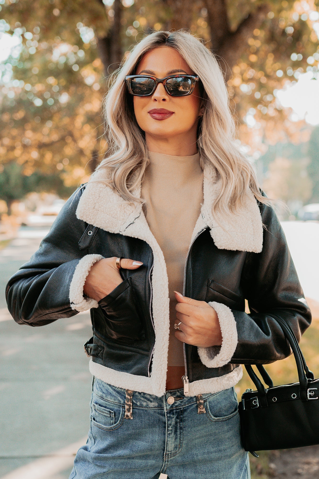 Urban Chill Faux Leather Sherpa Lined Jacket (Black/Beige)