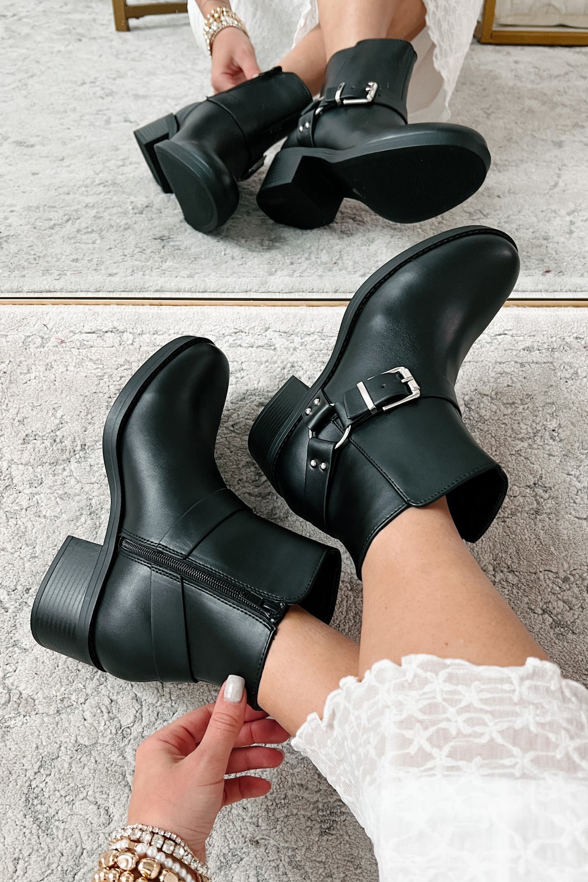 Tough Chick Faux Leather Biker Booties (Black Pu)