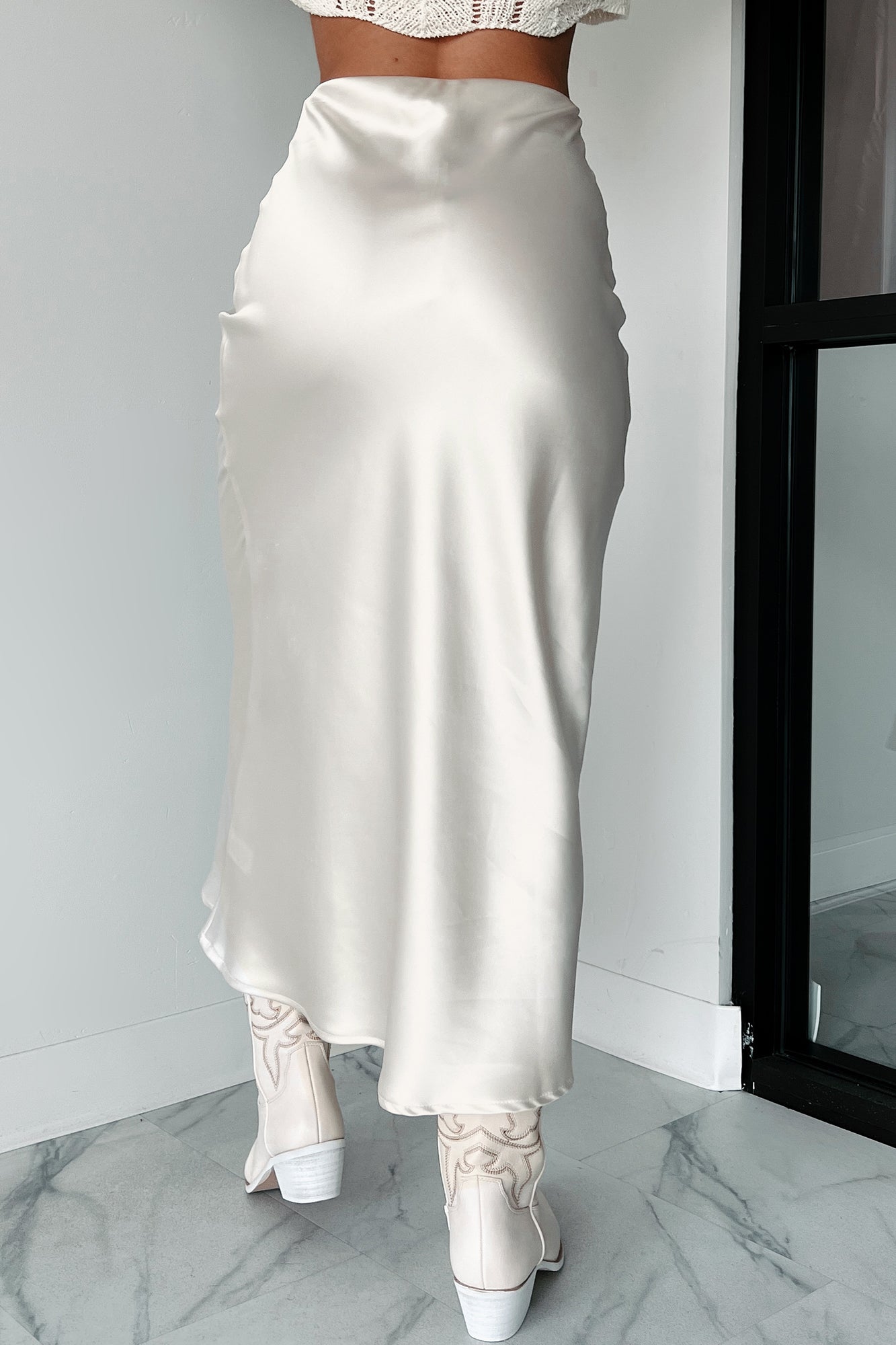 Posh Direction Satin Midi Skirt (Cream)