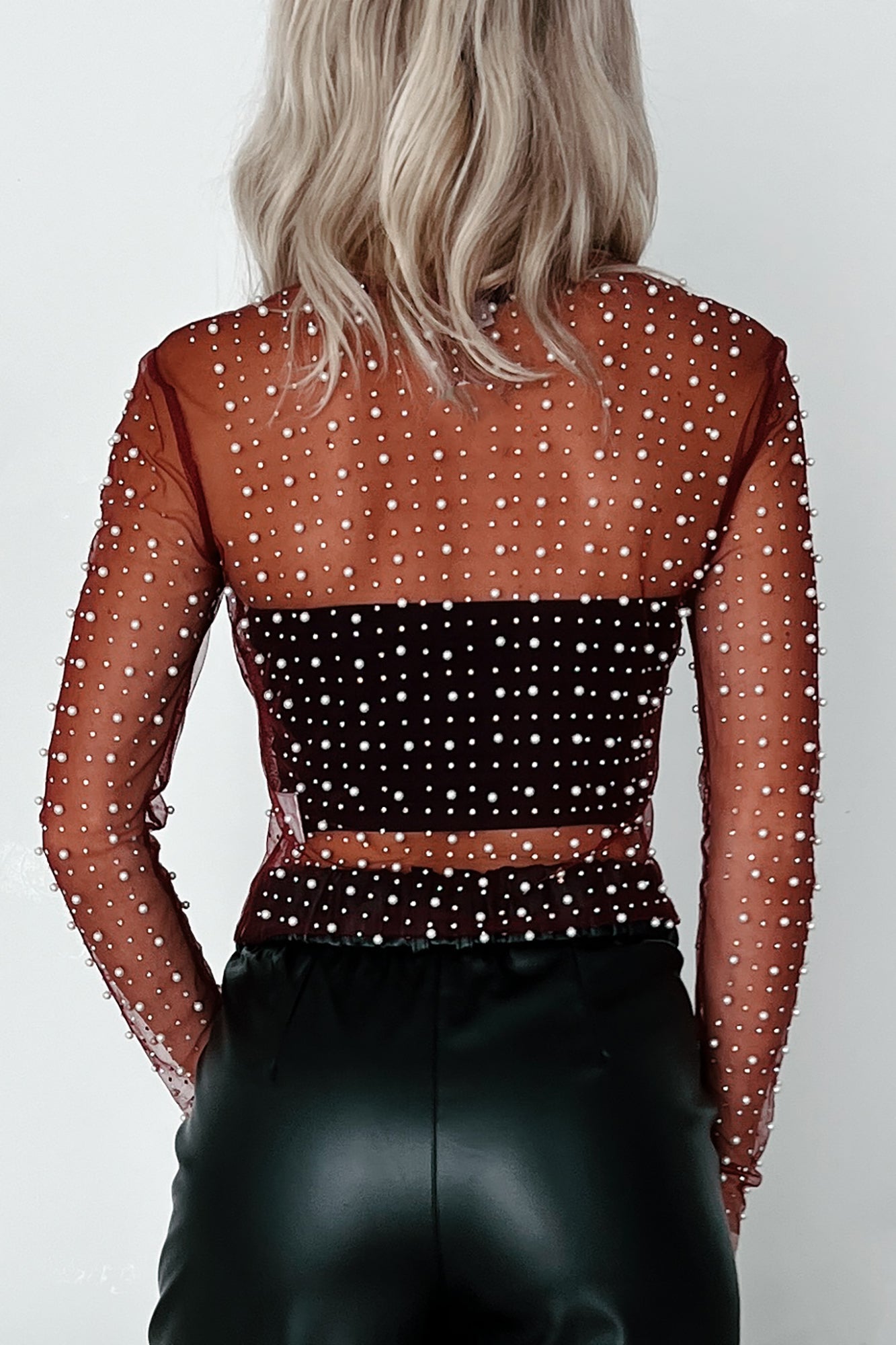 Lost Your Chance Pearl Mesh Top (Wine)
