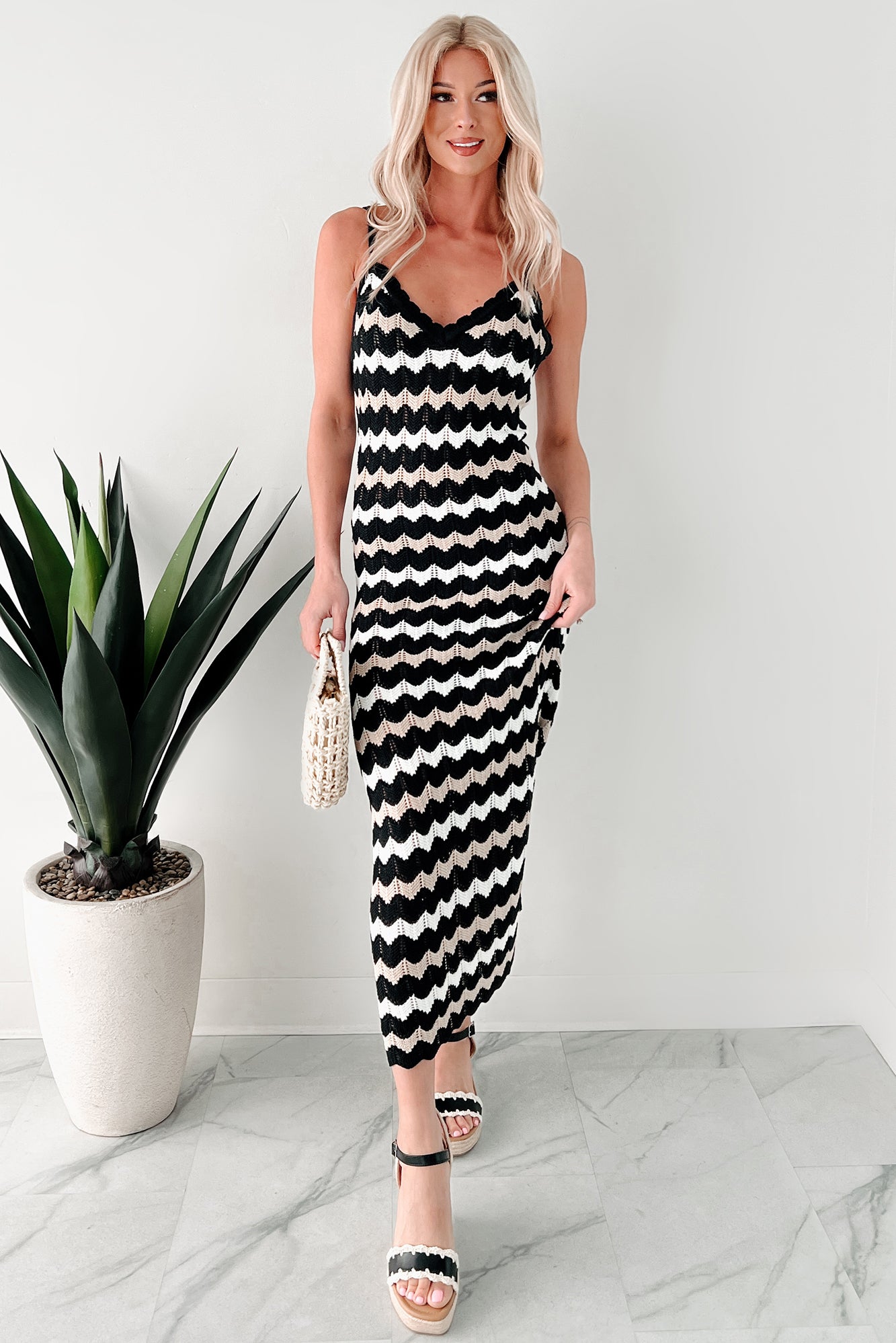 Simply Striped Sweater Knit Maxi Dress (Black Combo)
