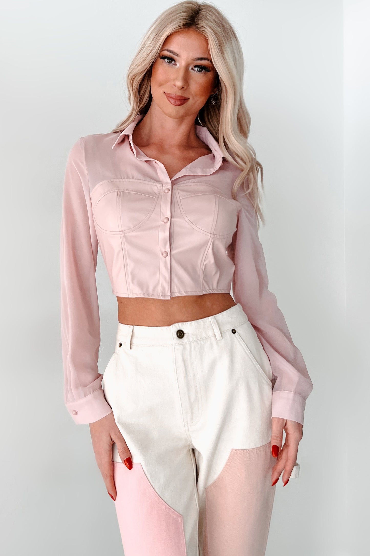 Sheer Passion Faux Leather Blouse (Pink)