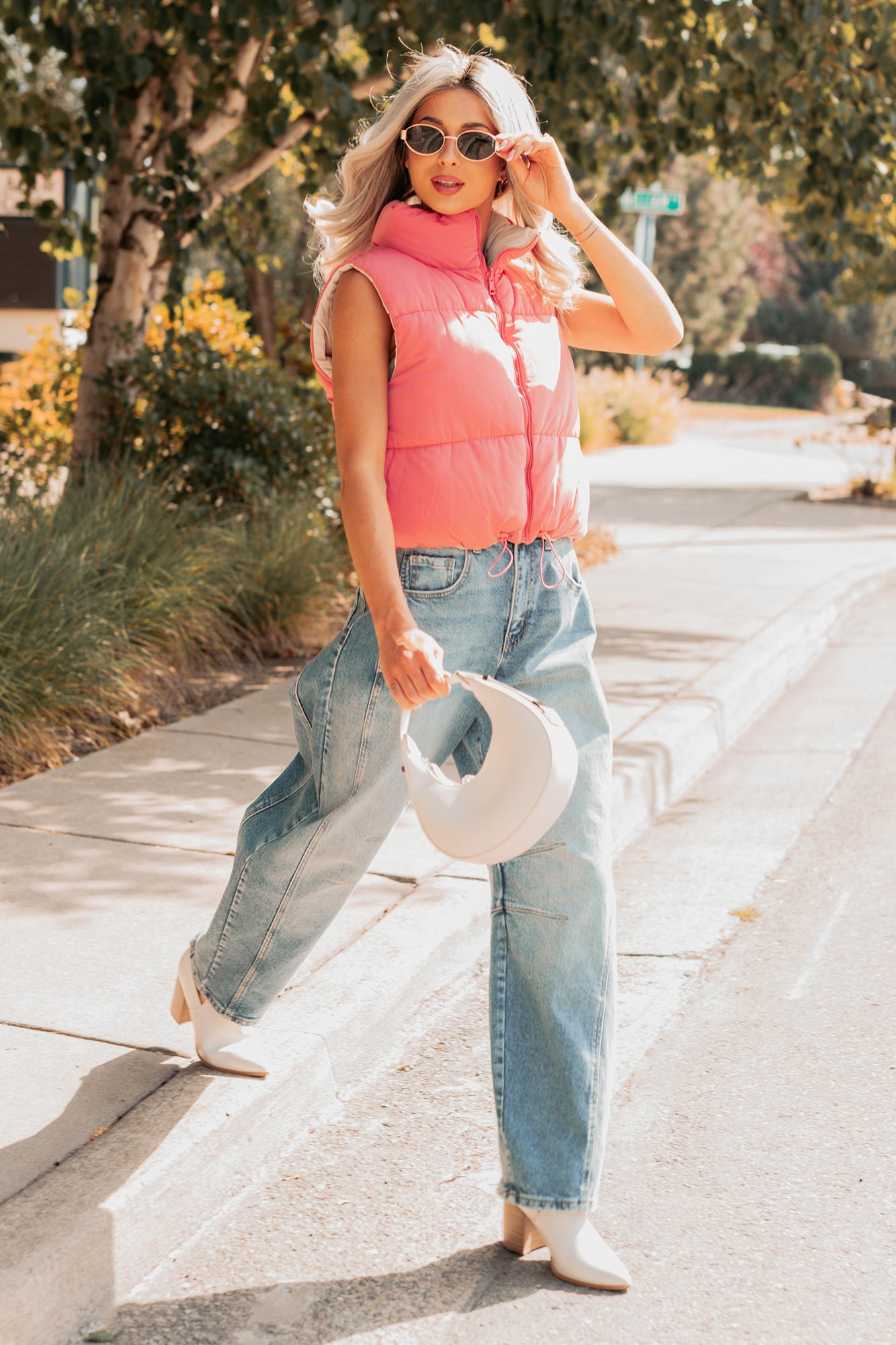 On The Reverse Side Reversible Puffer Vest (Hibiscus/Beige)