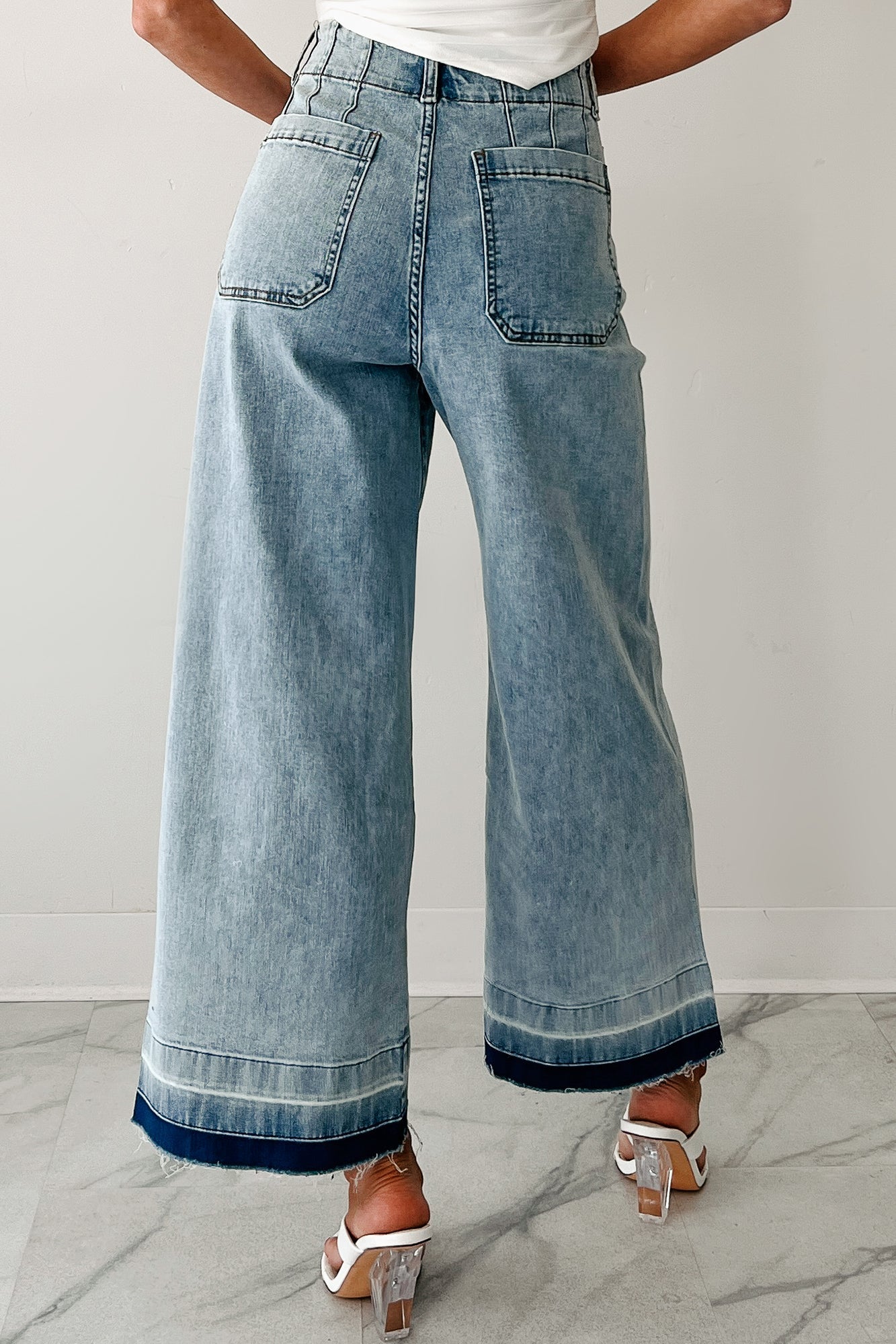 Lola Dyed Hem Wide Leg Crop Jeans (Denim)
