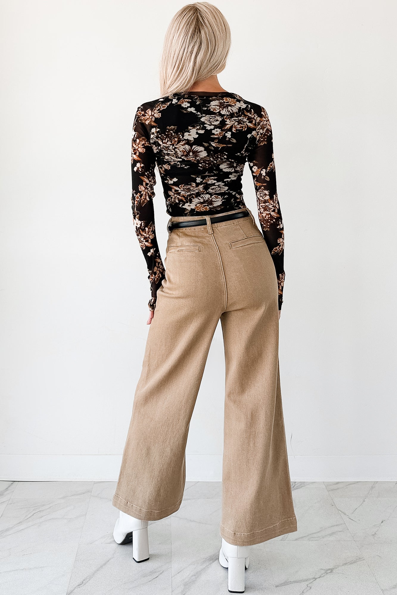Script Flipped Long Sleeve Floral Mesh Top (Black)