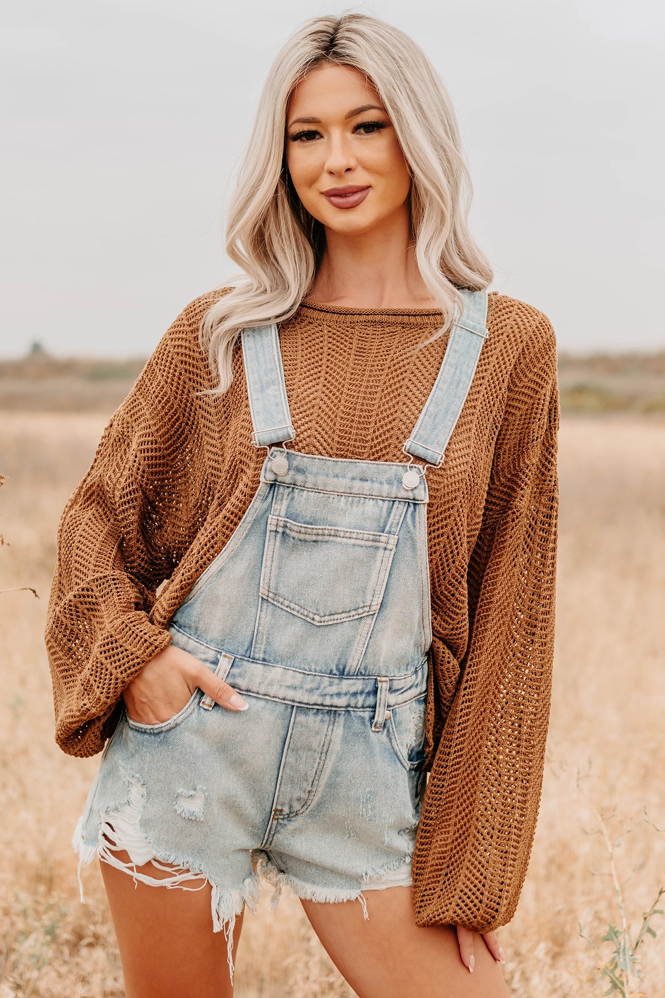 Lost On Purpose Distressed Signature 8 Overall Shorts (Light Denim)